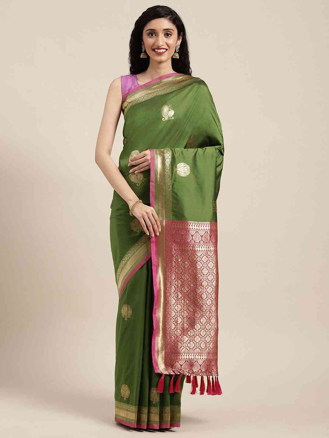 Banarasi  Green Colour Silk Blend Woven Design Saree