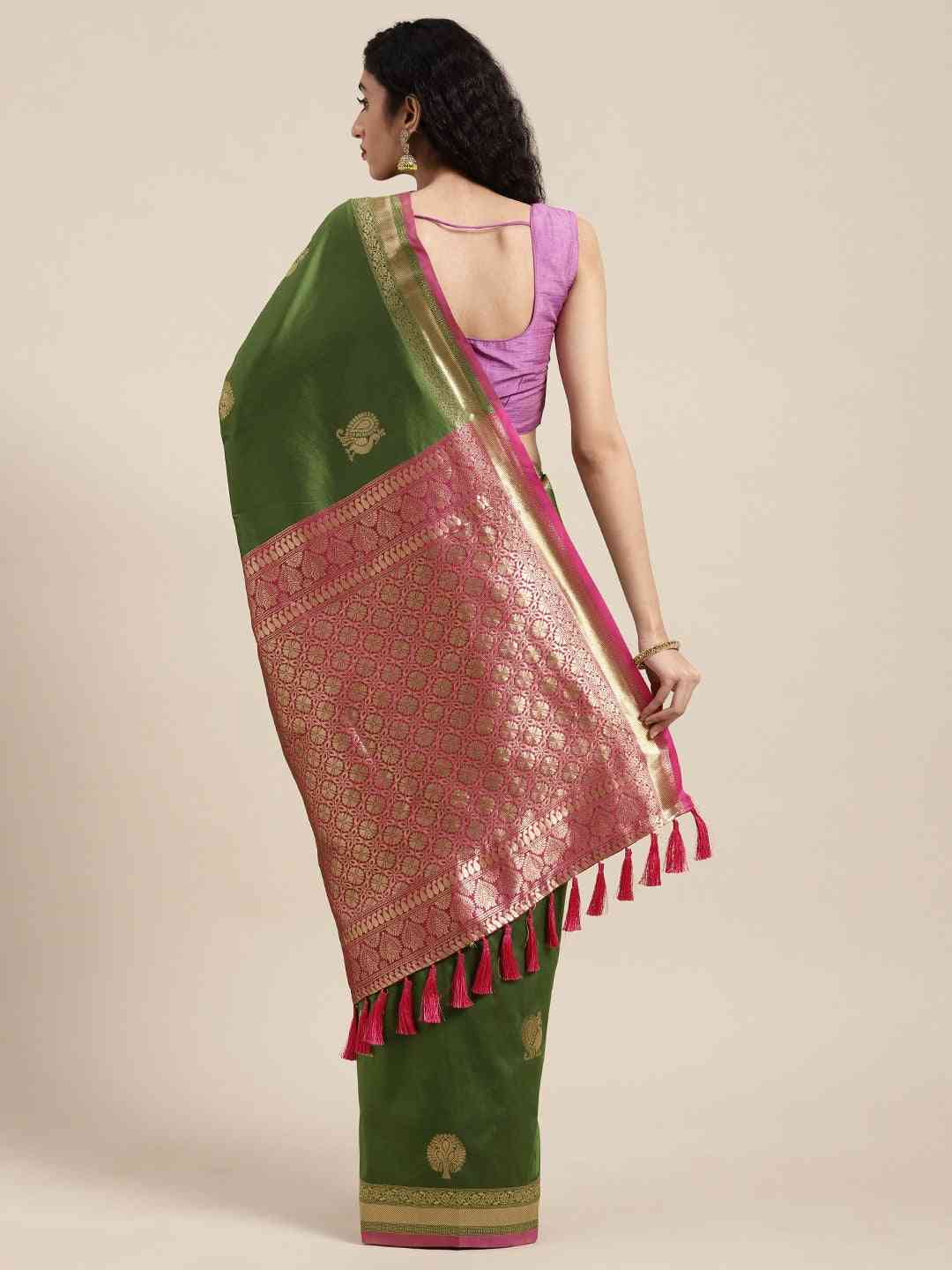 Banarasi  Green Colour Silk Blend Woven Design Saree