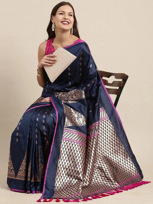 Navy Colour Banarasi Katan Silk Kanchi Zari Weaving Saree