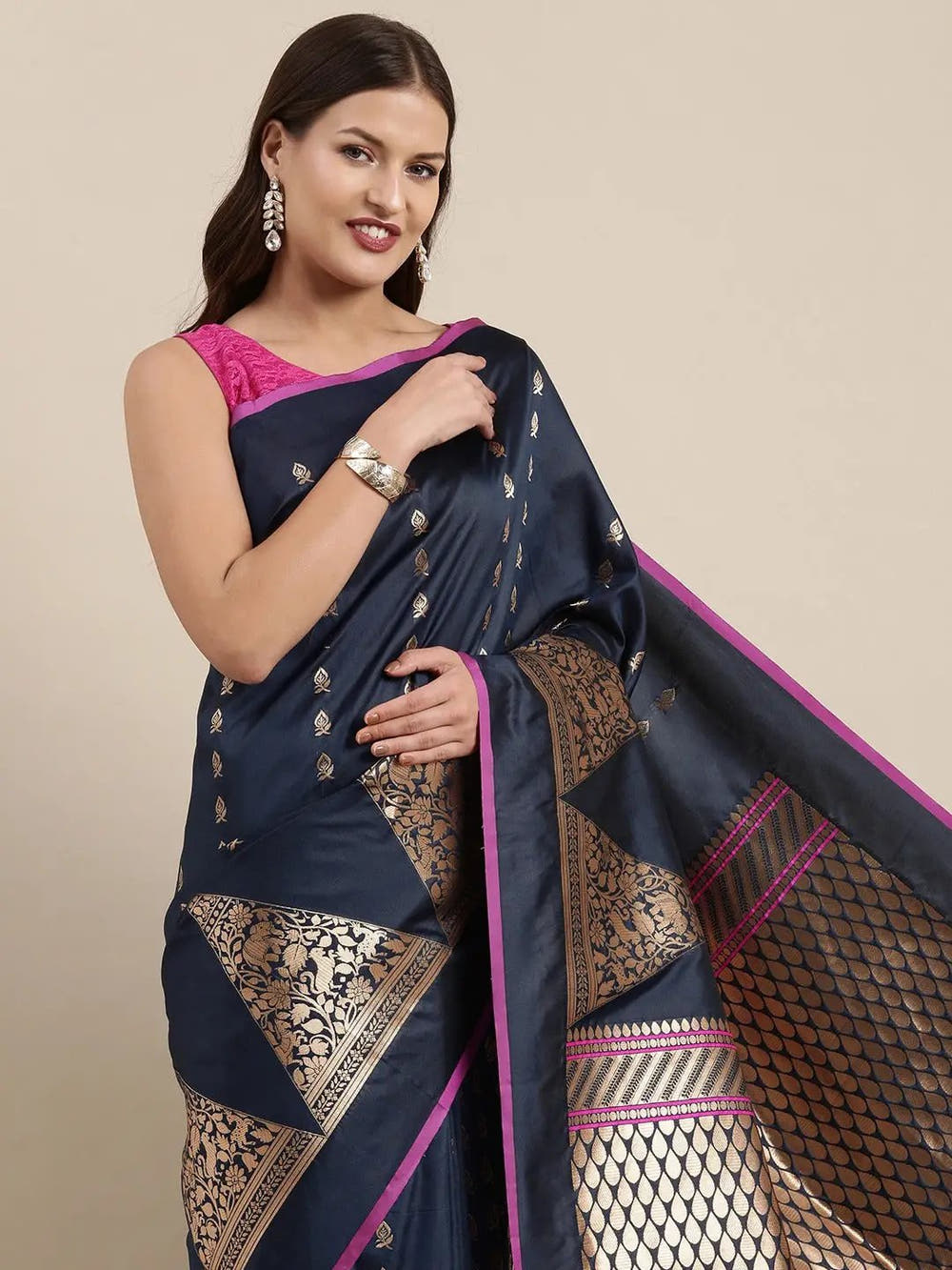 Navy Colour Banarasi Katan Silk Kanchi Zari Weaving Saree