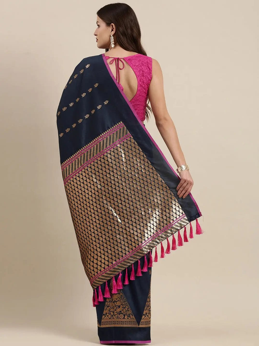 Navy Colour Banarasi Katan Silk Kanchi Zari Weaving Saree