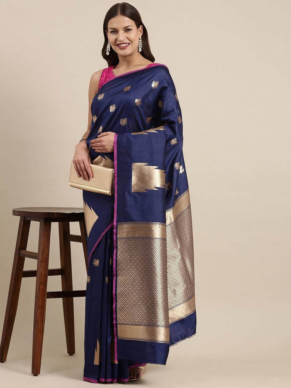 Navy Colour Banarasi Katan Silk Kanchi Zari Weaving Saree