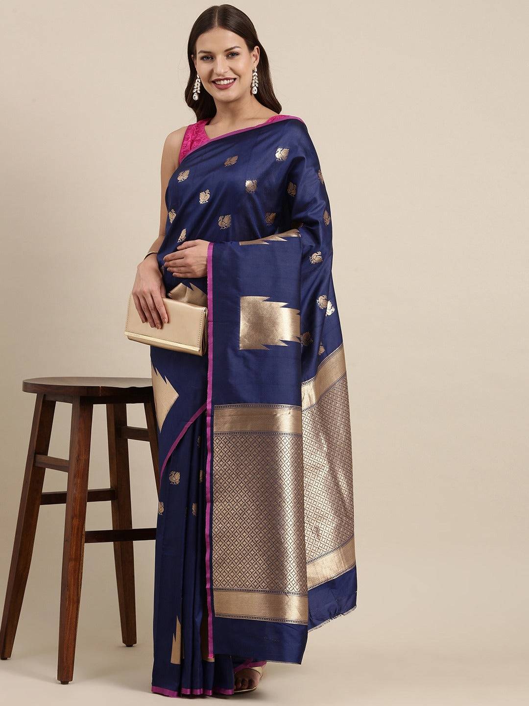 Navy Colour Banarasi Katan Silk Kanchi Zari Weaving Saree