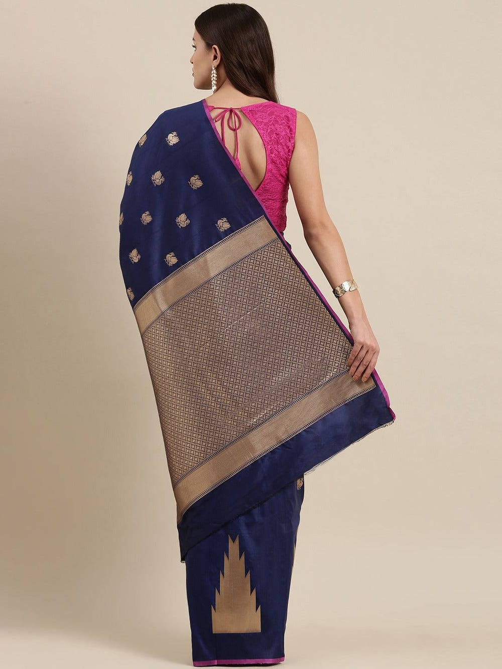 Navy Colour Banarasi Katan Silk Kanchi Zari Weaving Saree