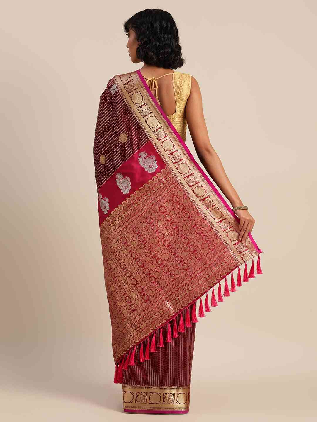 Beautiful Zari Woven Maroon Colour Silk Banarasi Saree