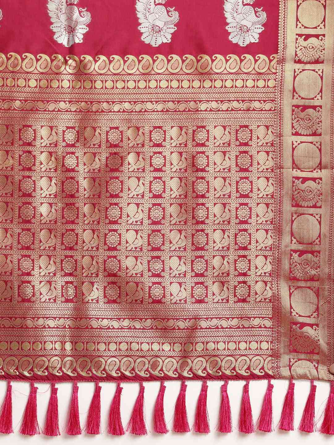 Beautiful Zari Woven Maroon Colour Silk Banarasi Saree