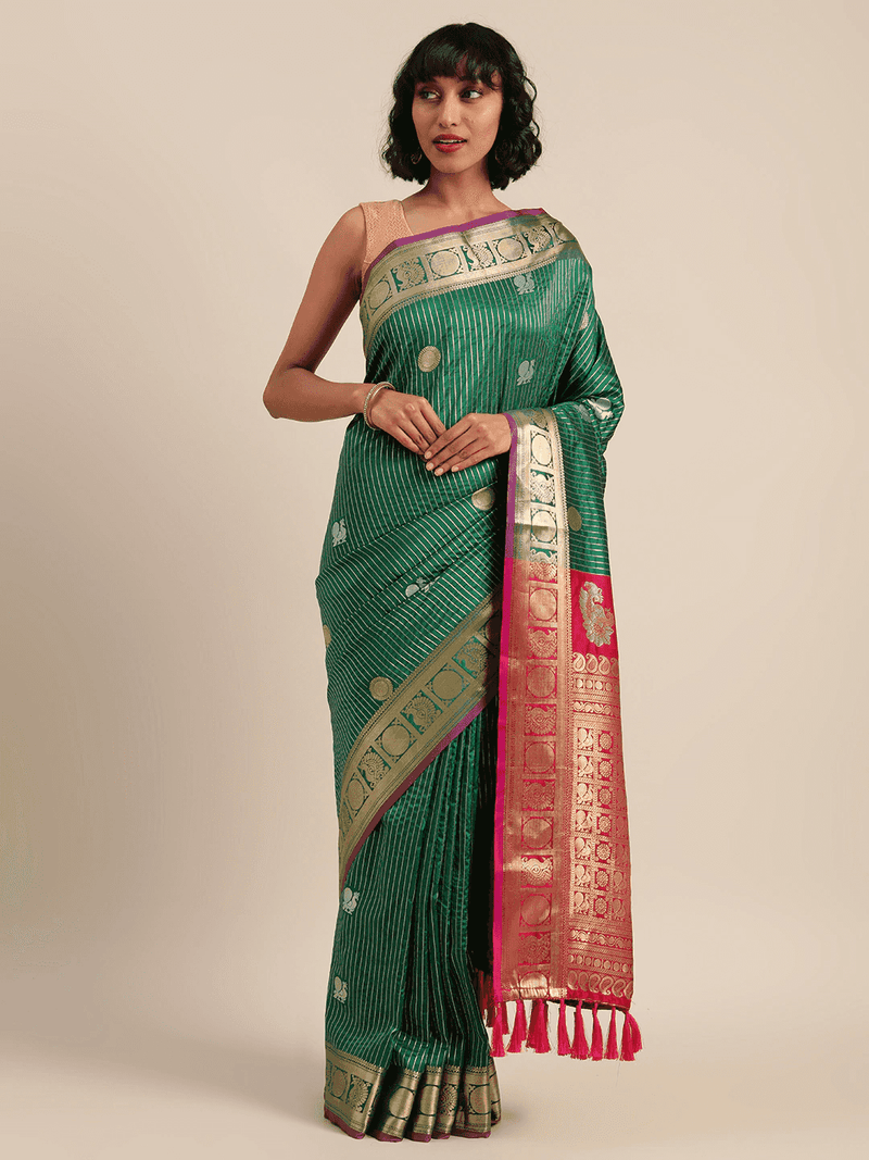 Beautiful Zari Woven Green Colour Silk Banarasi Saree