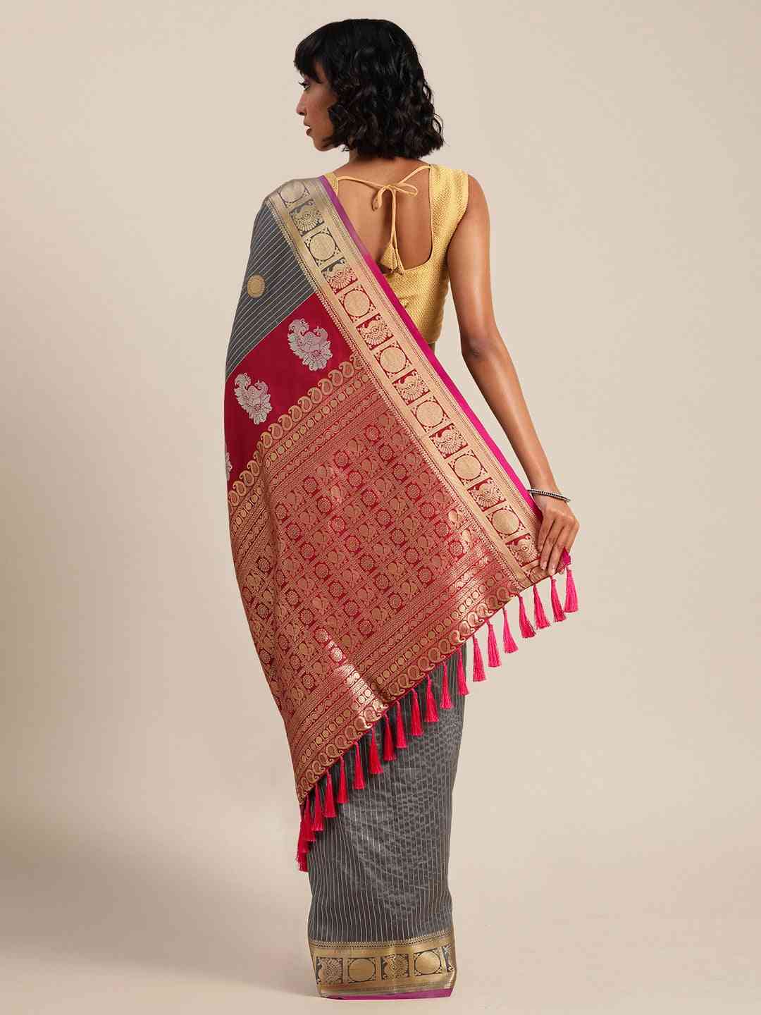 Beautiful Zari Woven Grey Colour Silk Banarasi Saree