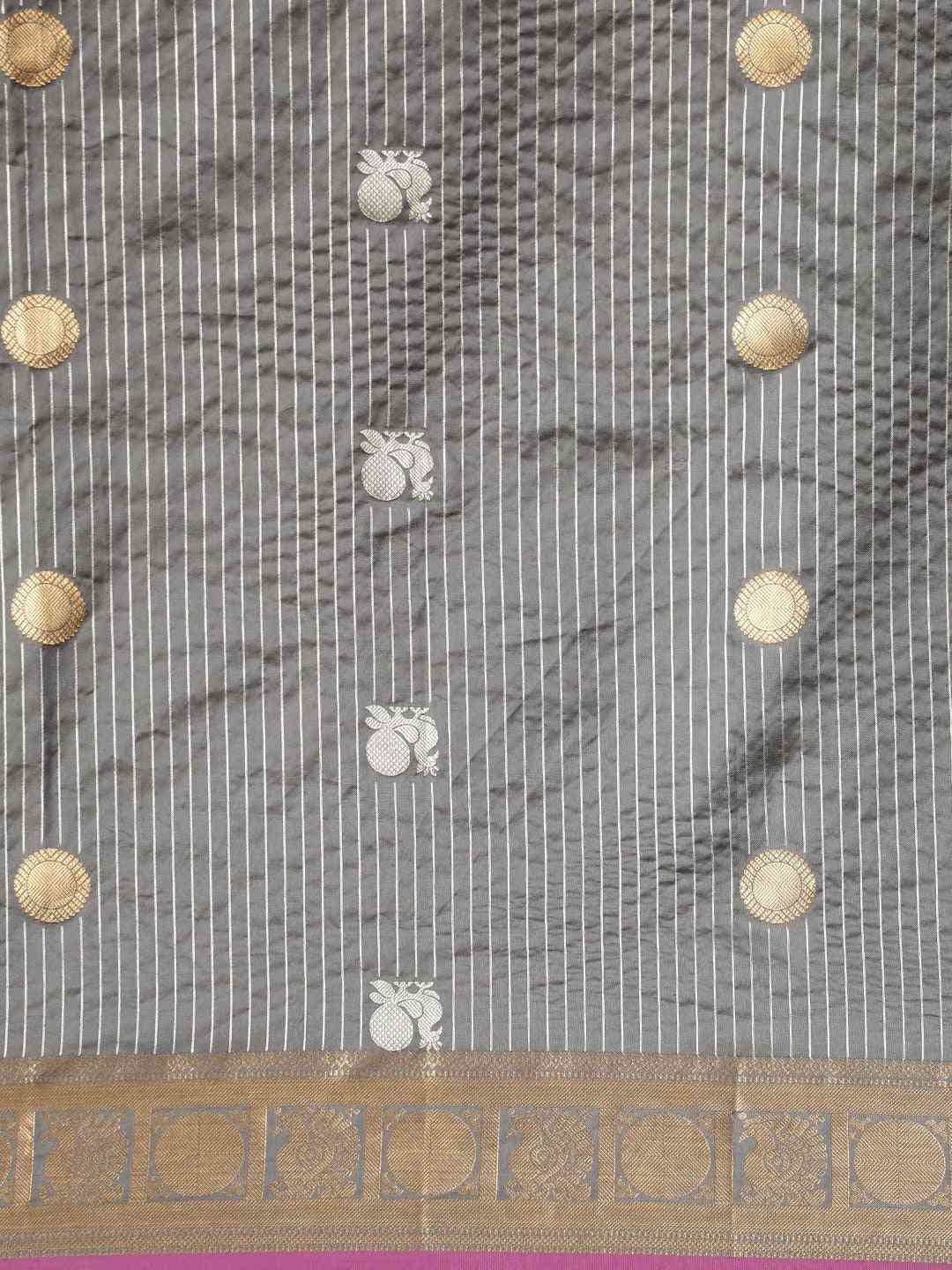 Beautiful Zari Woven Grey Colour Silk Banarasi Saree