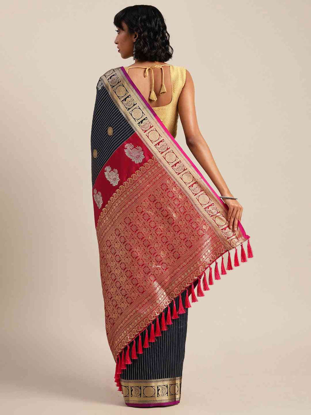 Beautiful Zari Woven Navy Colour Silk Banarasi Saree