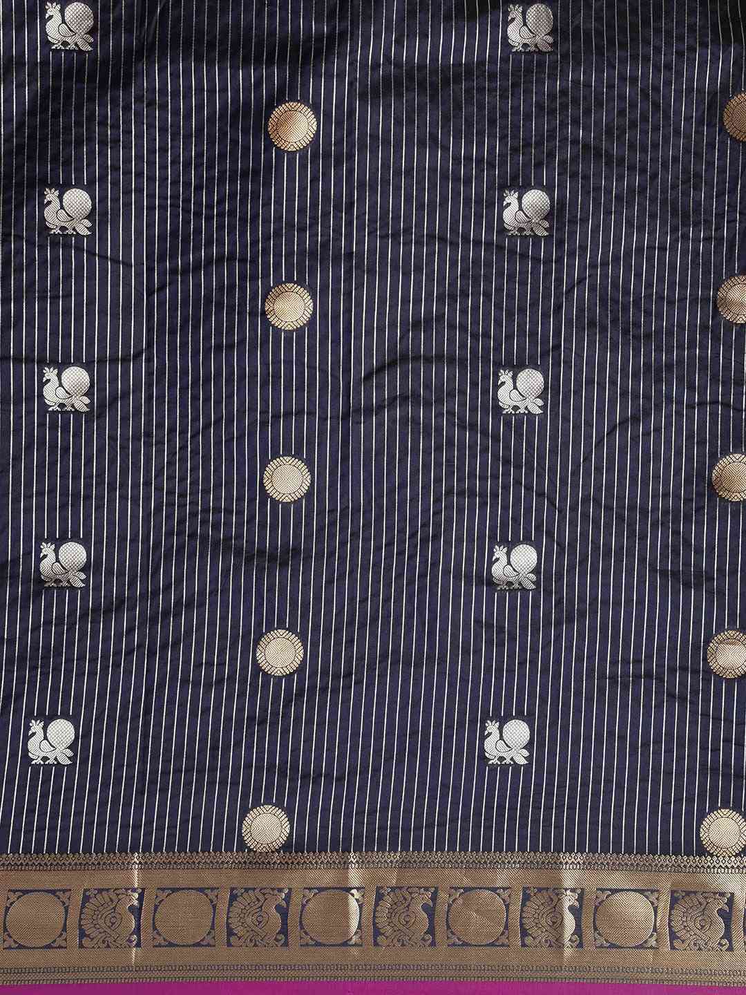 Beautiful Zari Woven Navy Colour Silk Banarasi Saree