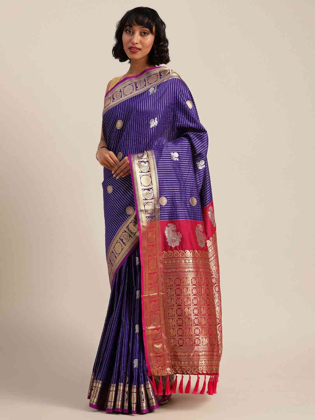 Beautiful Zari Woven Indigo Colour Silk Banarasi Saree