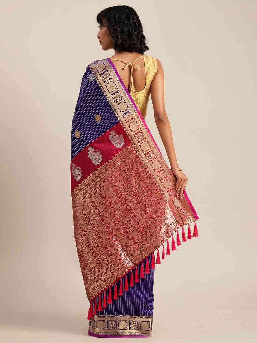 Beautiful Zari Woven Indigo Colour Silk Banarasi Saree