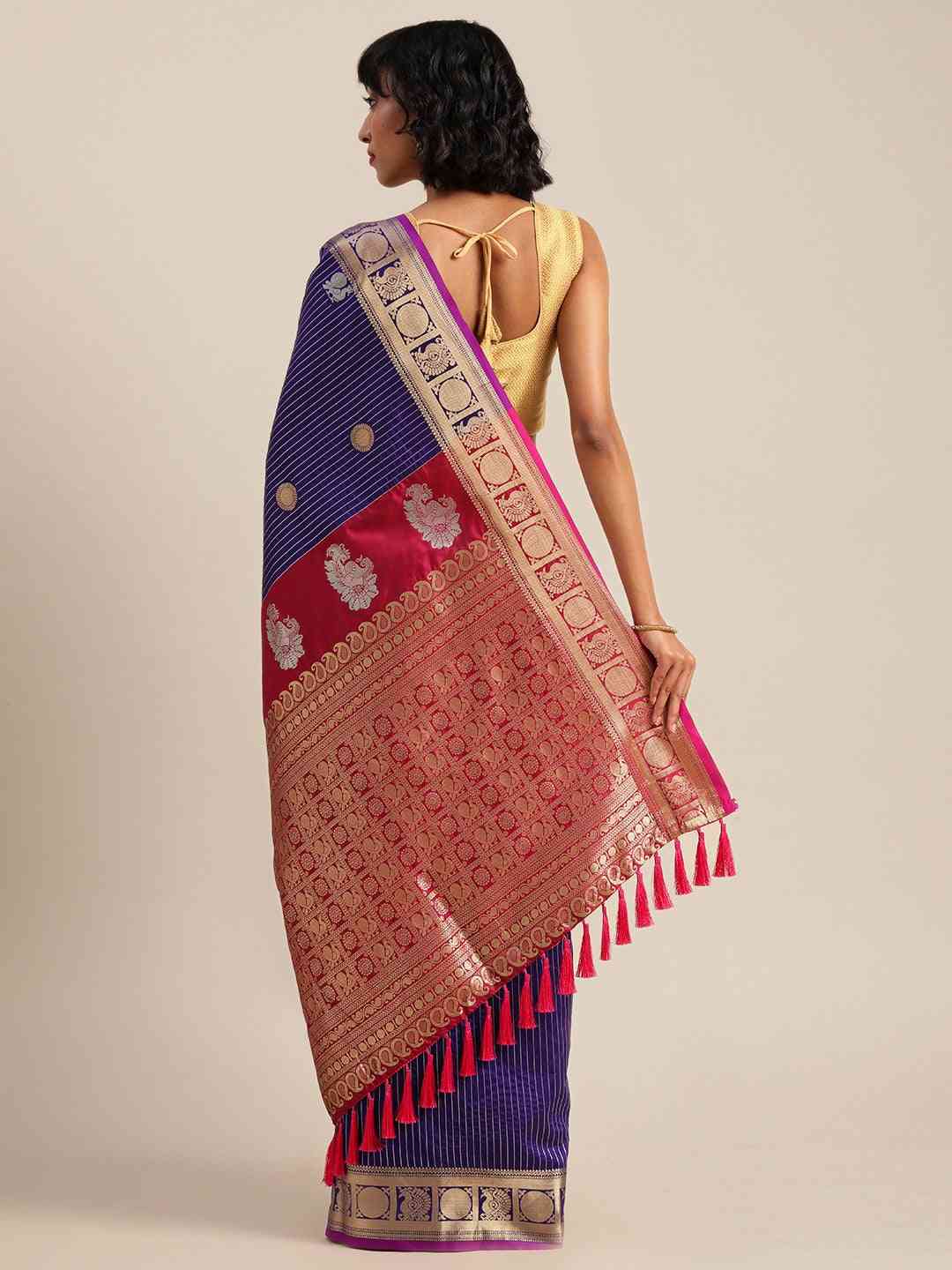 Beautiful Zari Woven Indigo Colour Silk Banarasi Saree