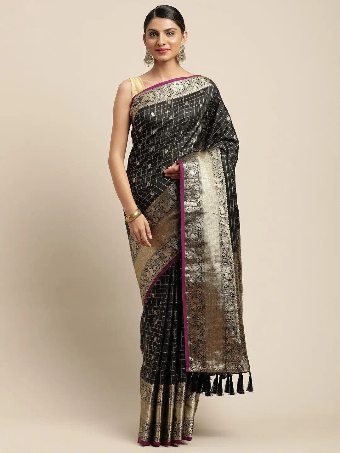 Black Kanjivaram Soft Silk Kanchi Zari Saree