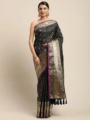 Black Kanjivaram Soft Silk Kanchi Zari Saree