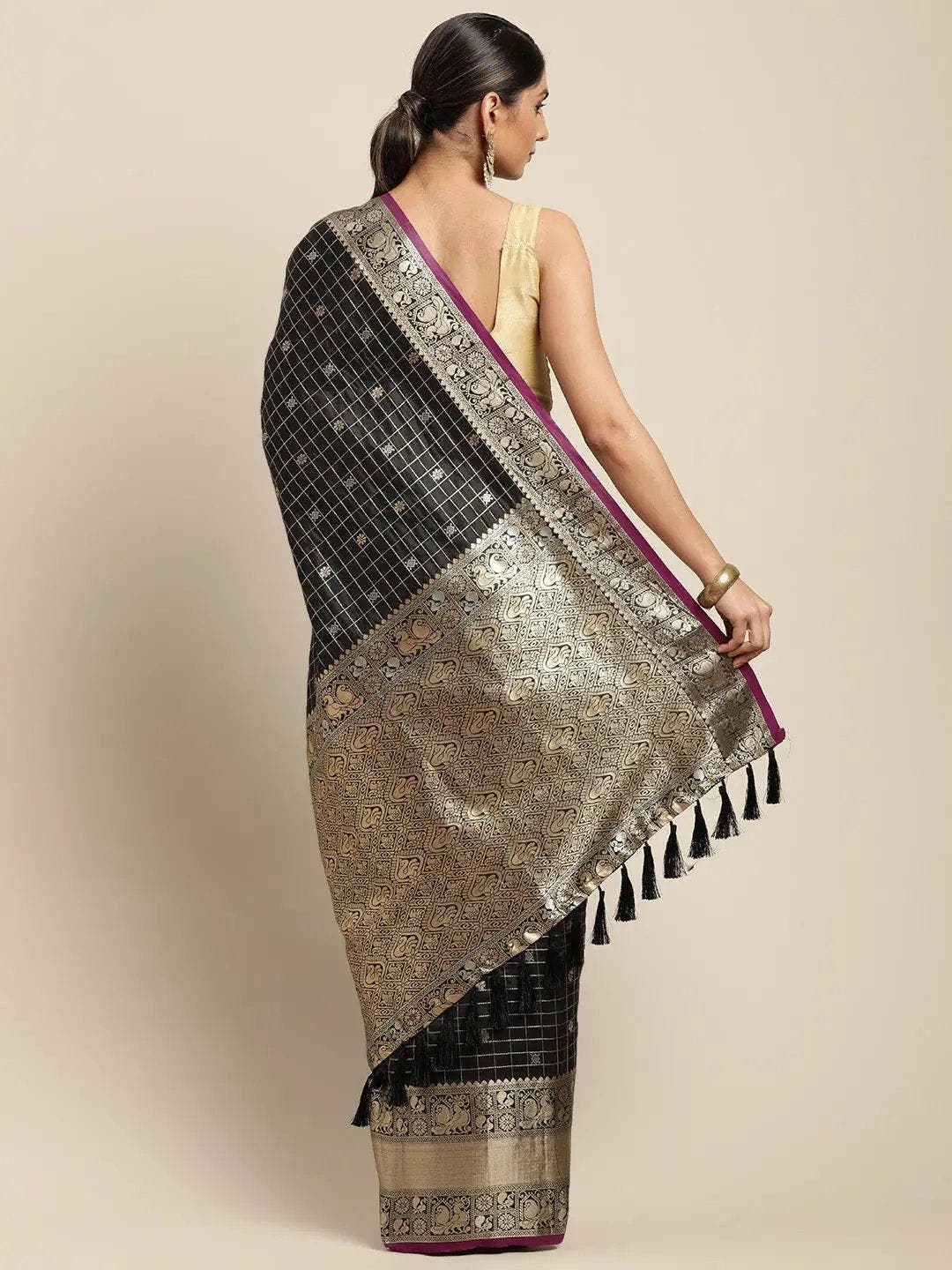Black Kanjivaram Soft Silk Kanchi Zari Saree