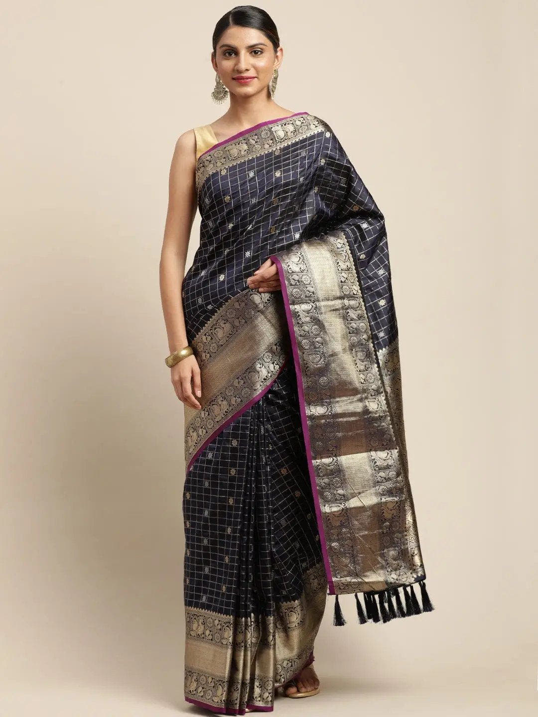 Navy Kanjivaram Soft Silk Kanchi Zari Saree