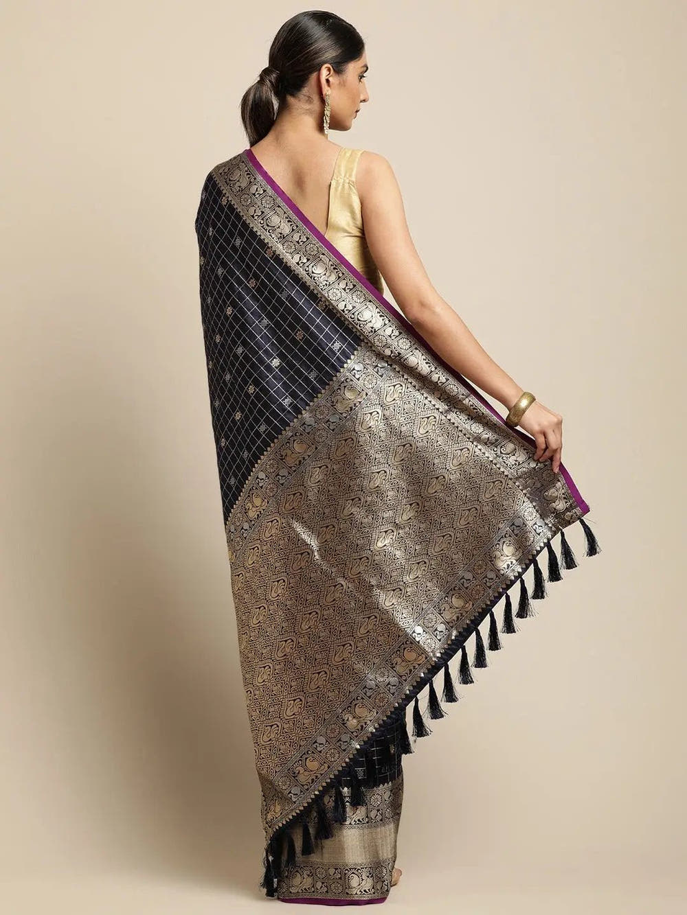 Navy Kanjivaram Soft Silk Kanchi Zari Saree