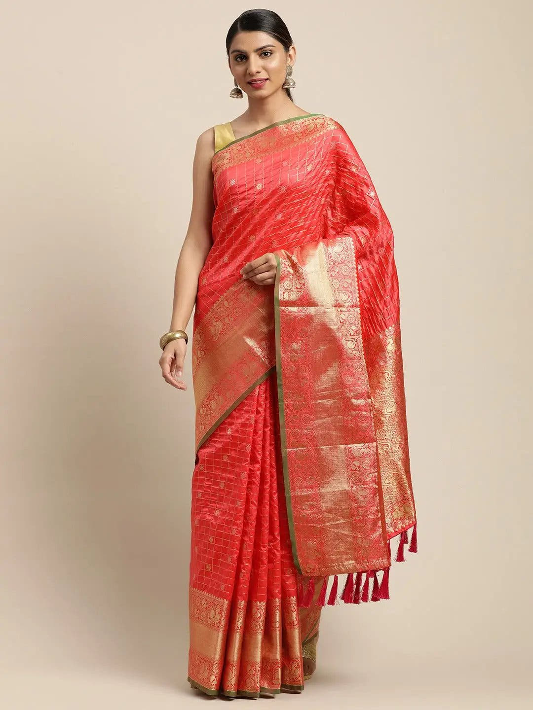 Kanjivaram Peach Colour Soft Silk Kanchi Zari Weaving Saree