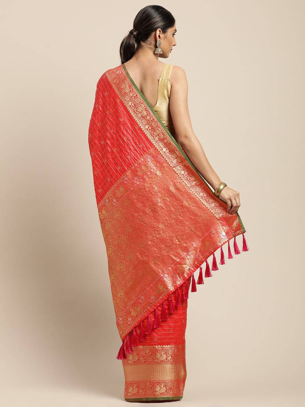 Kanjivaram Peach Colour Soft Silk Kanchi Zari Weaving Saree