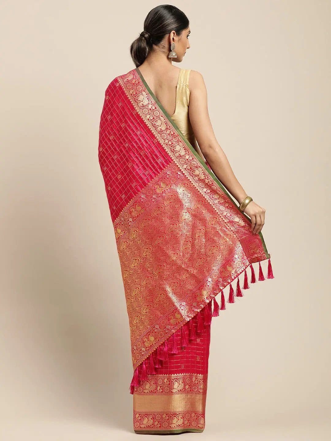 Kanjivaram Pink Colour Soft Silk Kanchi Zari Weaving Saree