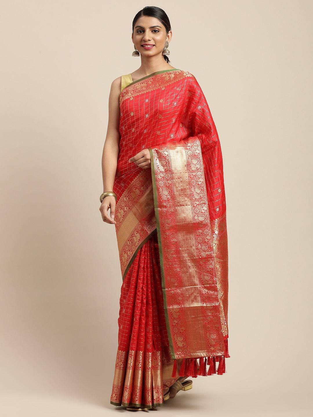 Red Colour Kanjivaram Soft Silk Kanchi Zari Weaving Saree