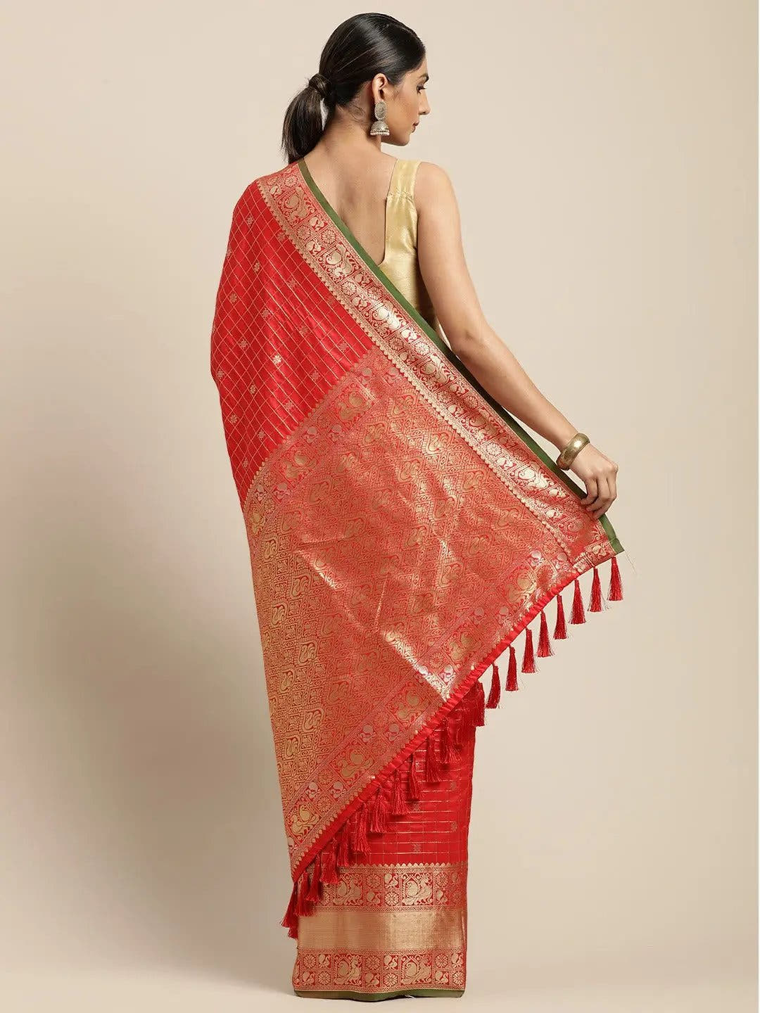 Red Colour Kanjivaram Soft Silk Kanchi Zari Weaving Saree