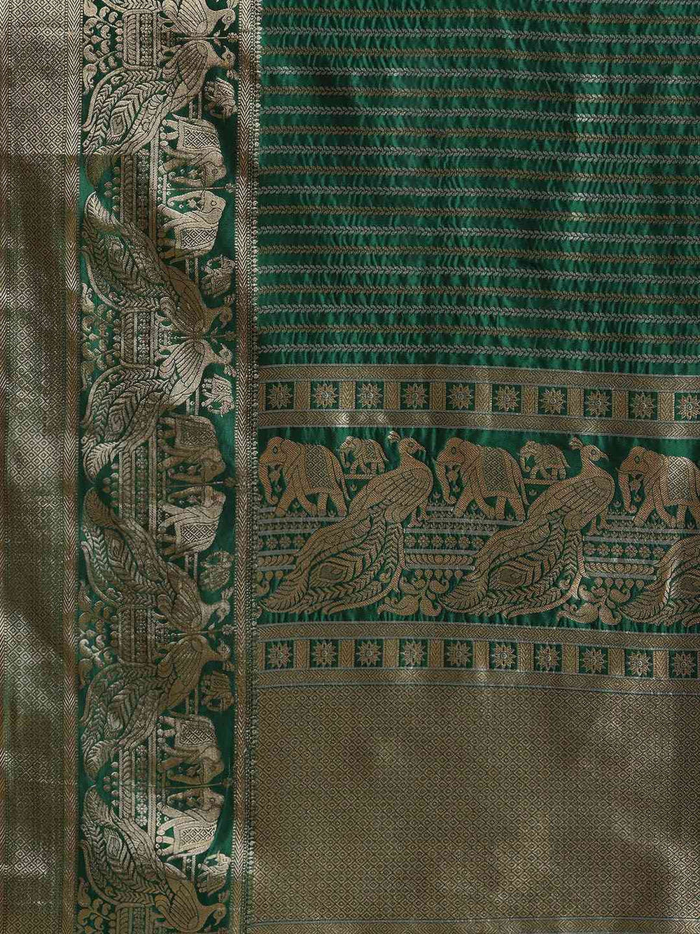 Banarasi Striped Bottle Green Colour Silk Blend Saree