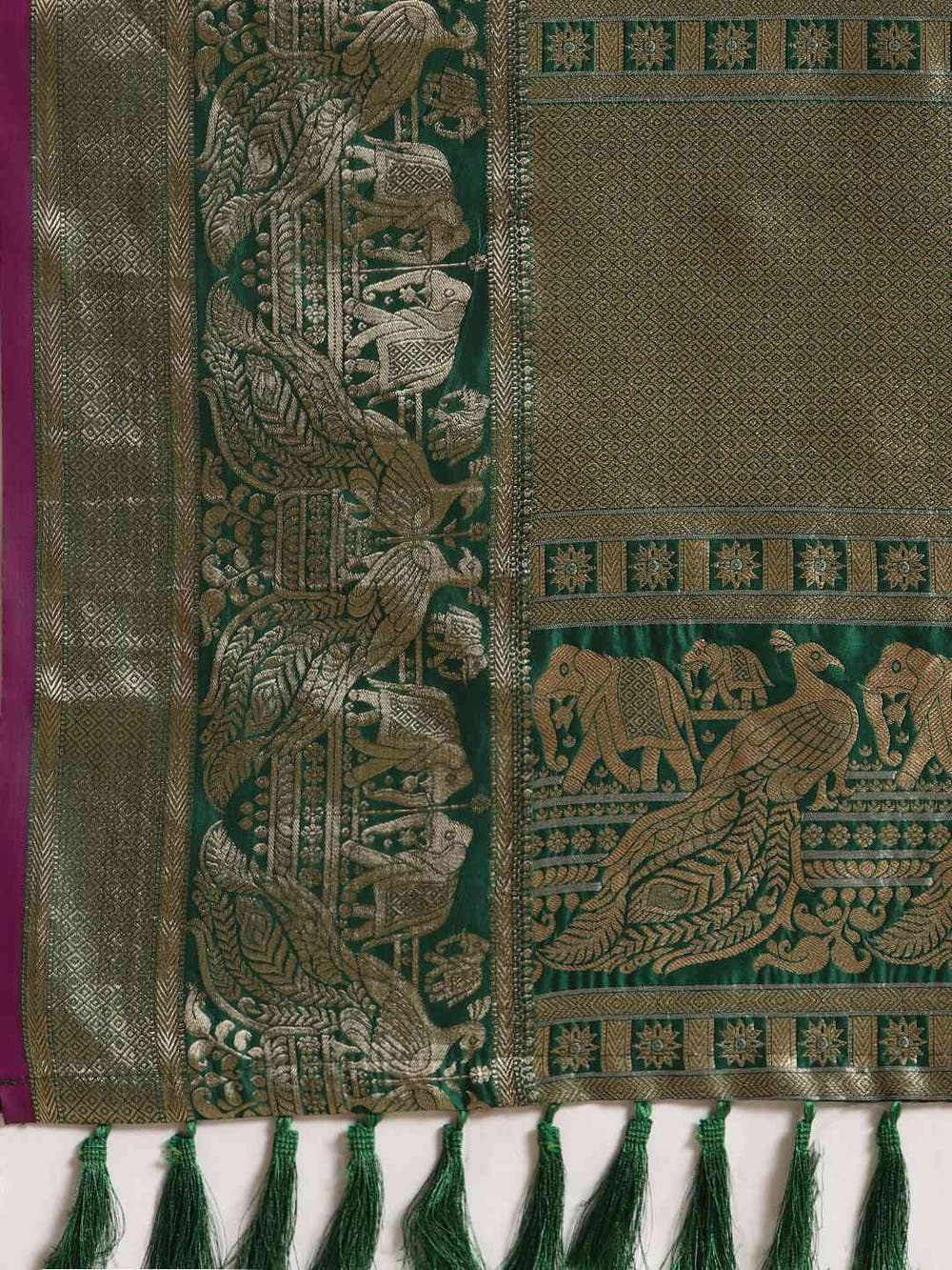 Banarasi Striped Bottle Green Colour Silk Blend Saree