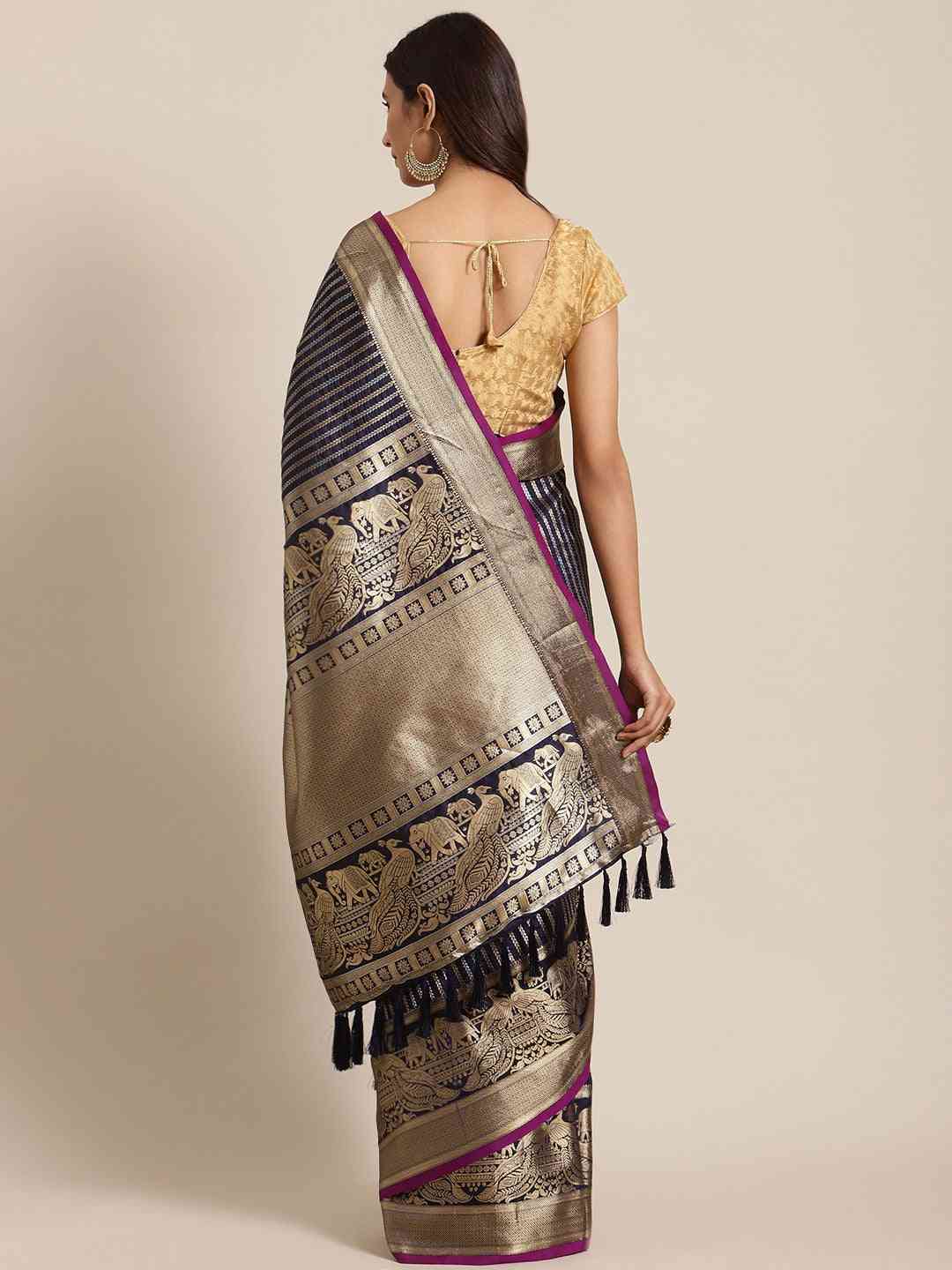 Banarasi Striped Navy Colour Silk Blend Saree