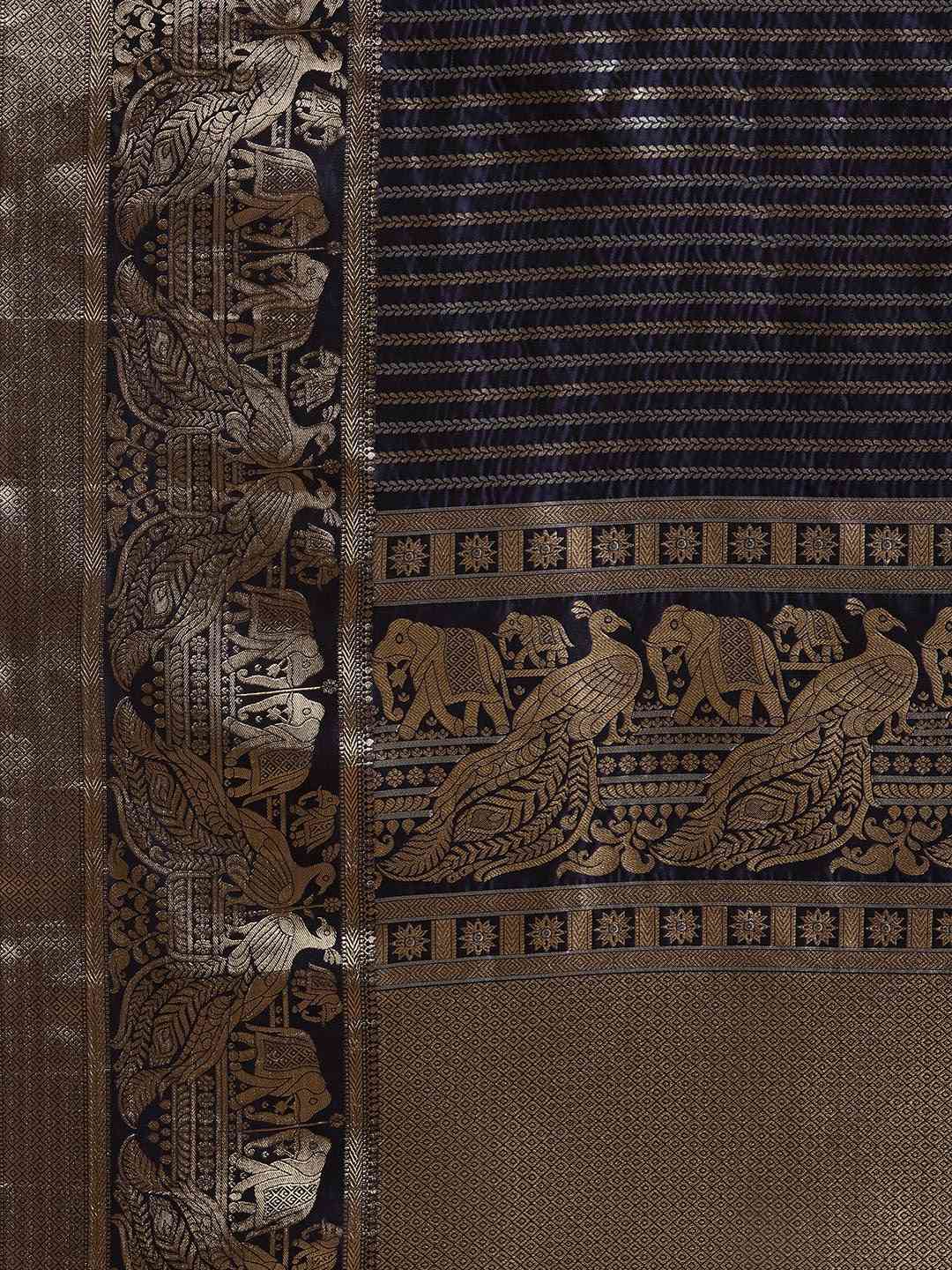Banarasi Striped Navy Colour Silk Blend Saree