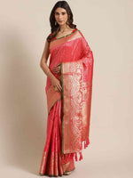 Banarasi Striped Gajari Colour Silk Blend Saree