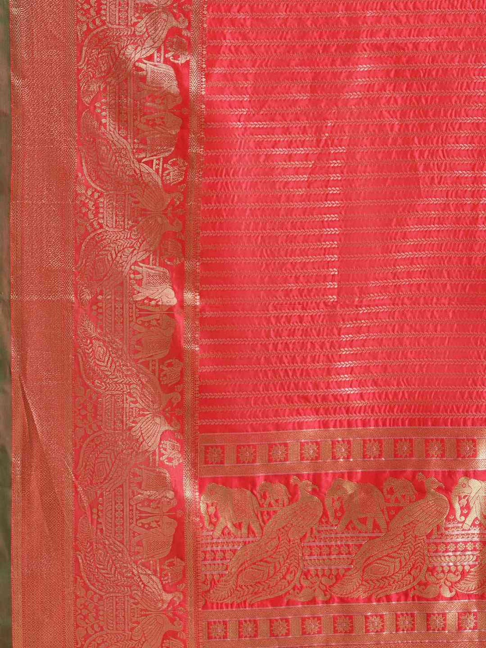 Banarasi Striped Gajari Colour Silk Blend Saree