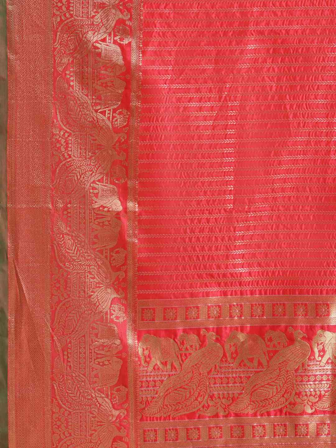 Banarasi Striped Gajari Colour Silk Blend Saree
