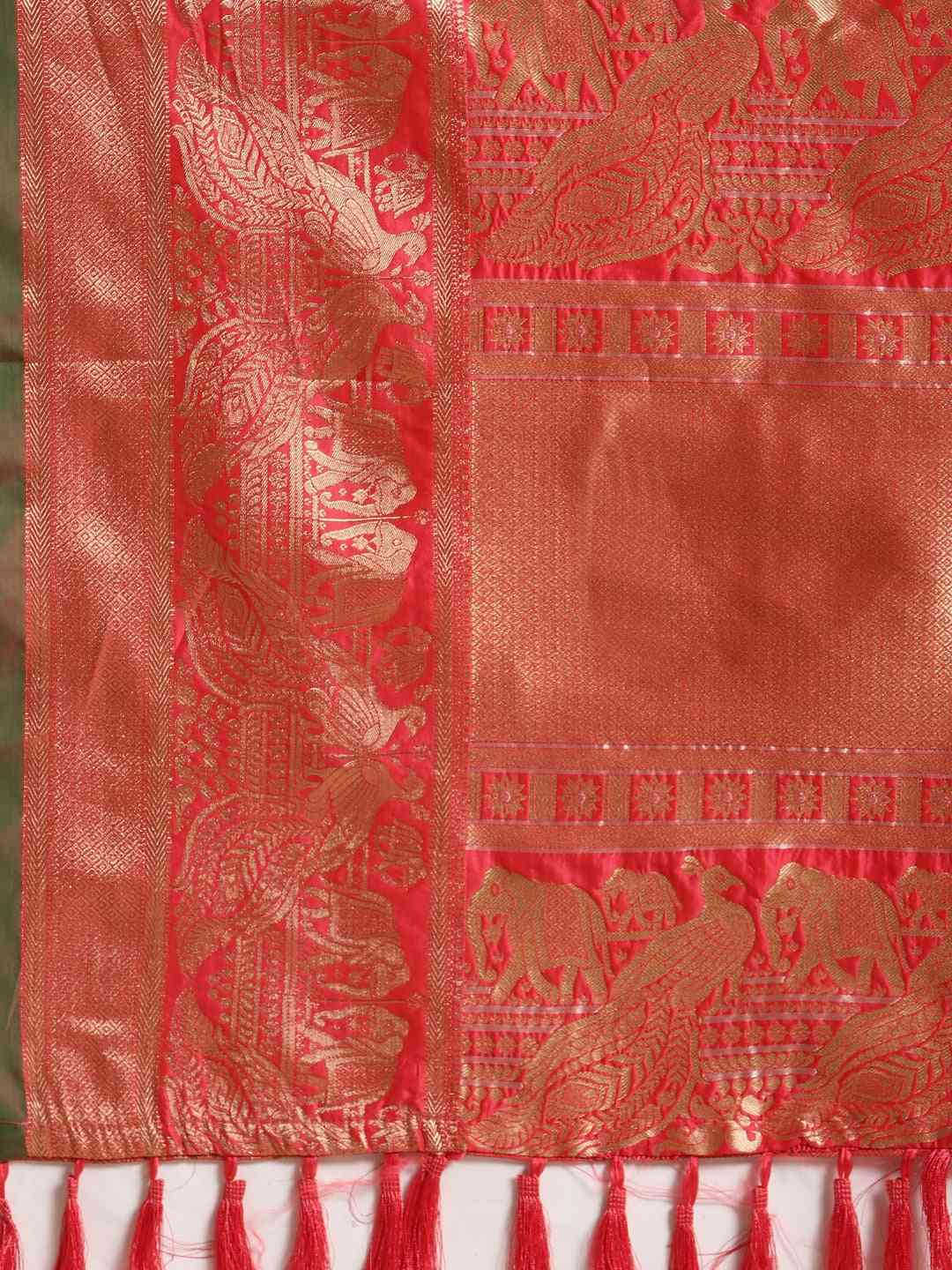 Banarasi Striped Gajari Colour Silk Blend Saree