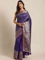 Banarasi Striped Purple Colour Silk Blend Saree