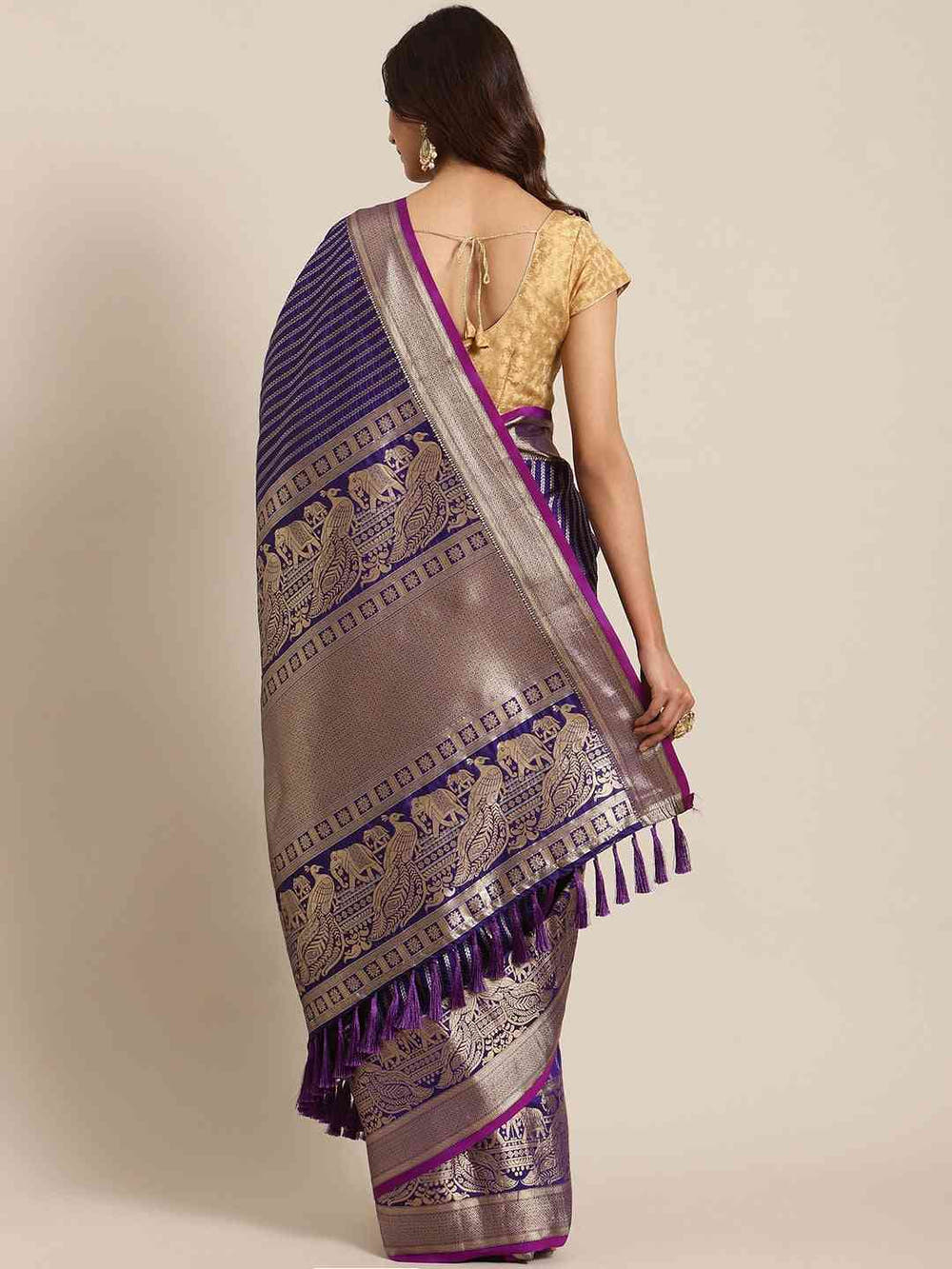 Banarasi Striped Purple Colour Silk Blend Saree