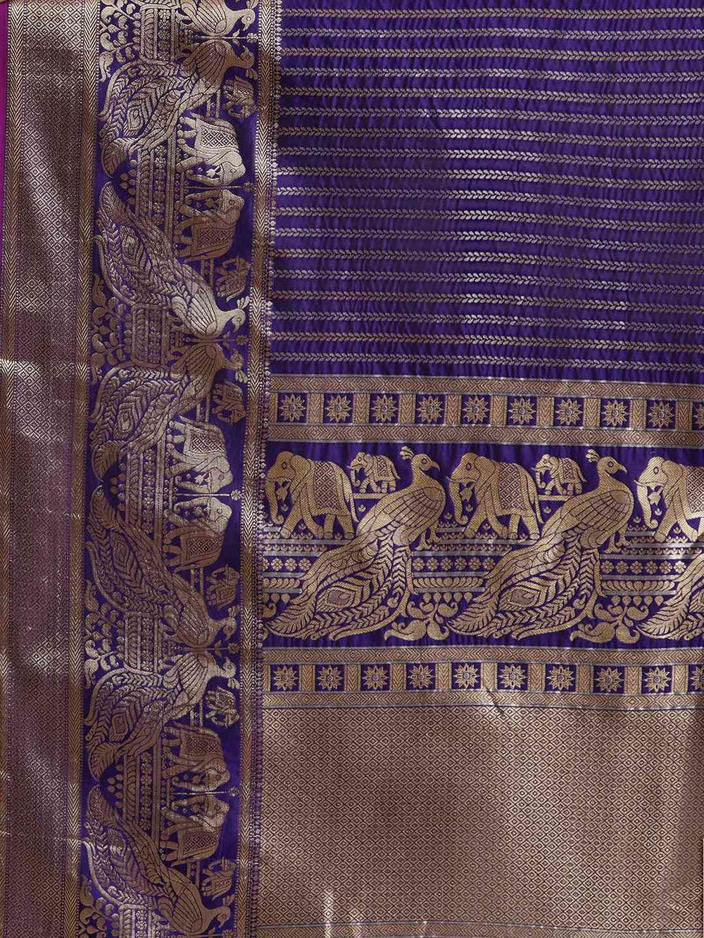 Banarasi Striped Purple Colour Silk Blend Saree