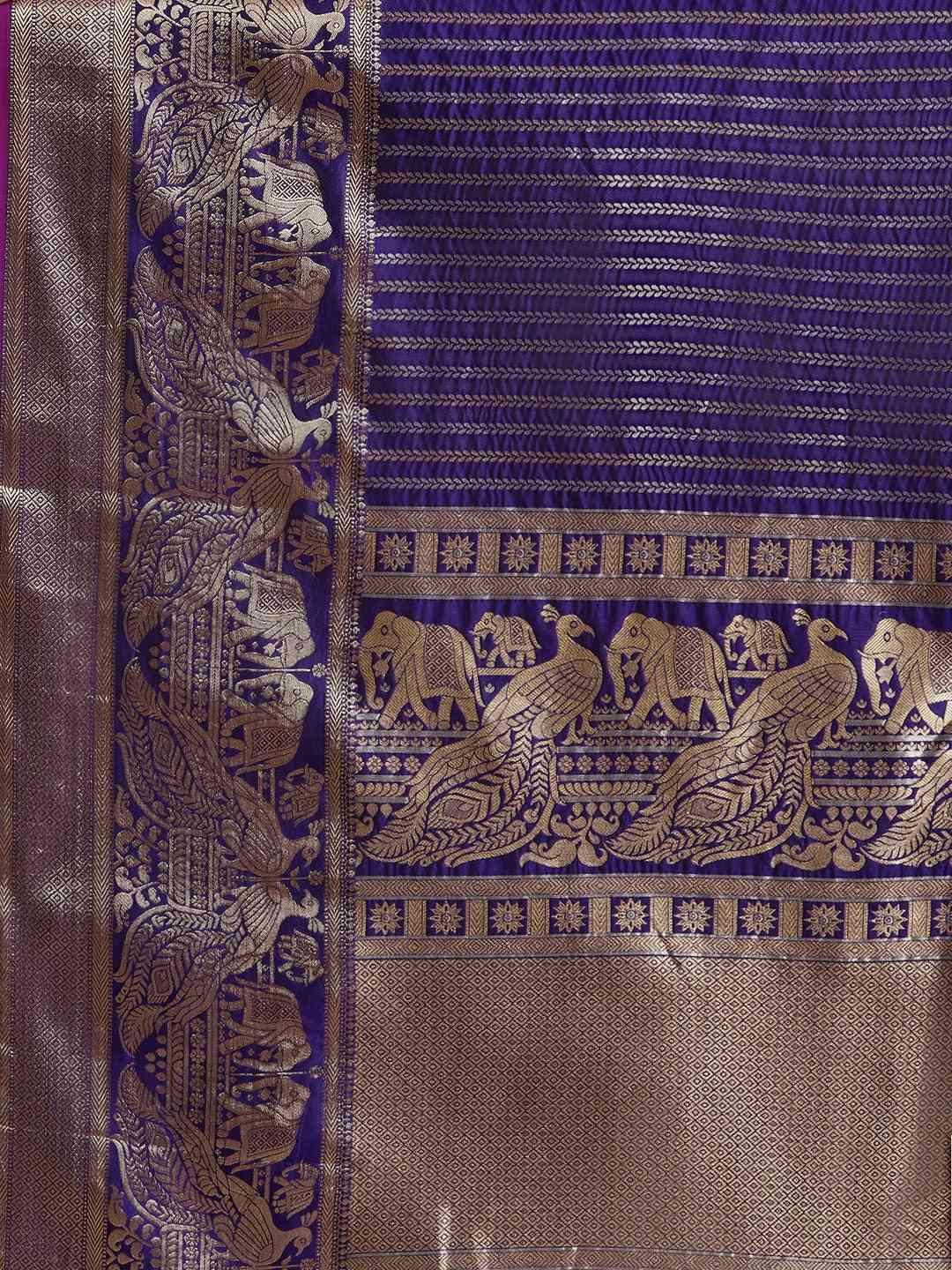 Banarasi Striped Purple Colour Silk Blend Saree