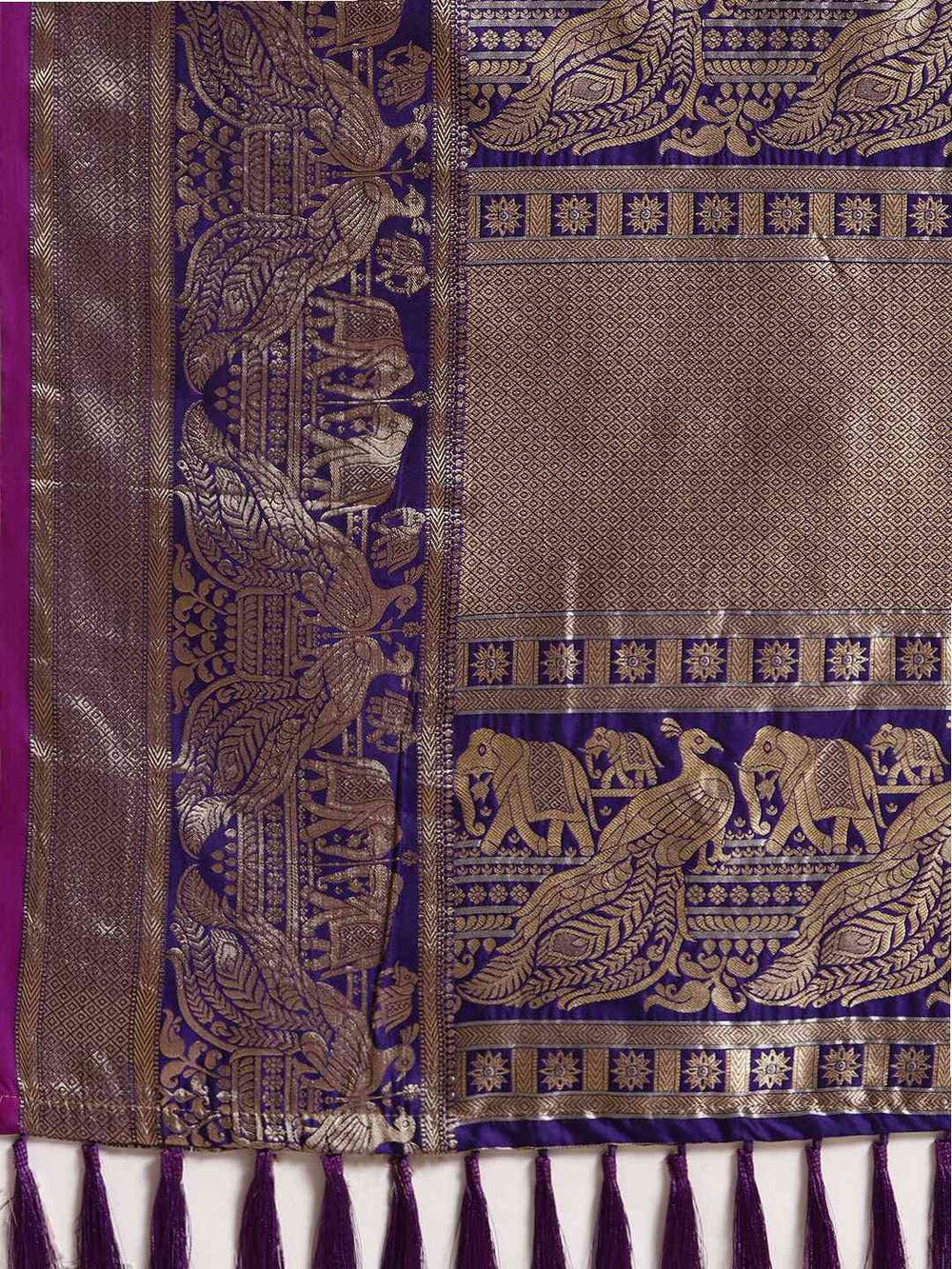 Banarasi Striped Purple Colour Silk Blend Saree