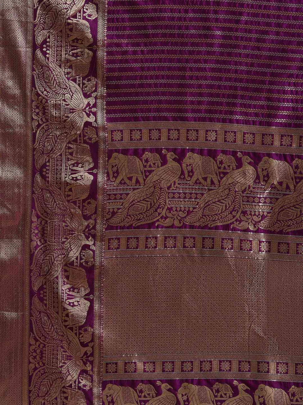 Banarasi Striped Wine Colour Silk Blend Saree
