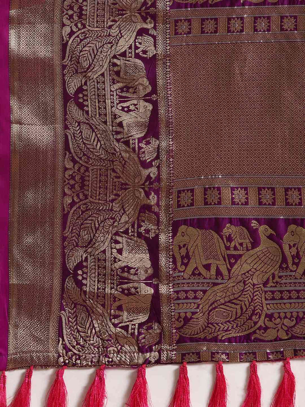Banarasi Striped Wine Colour Silk Blend Saree