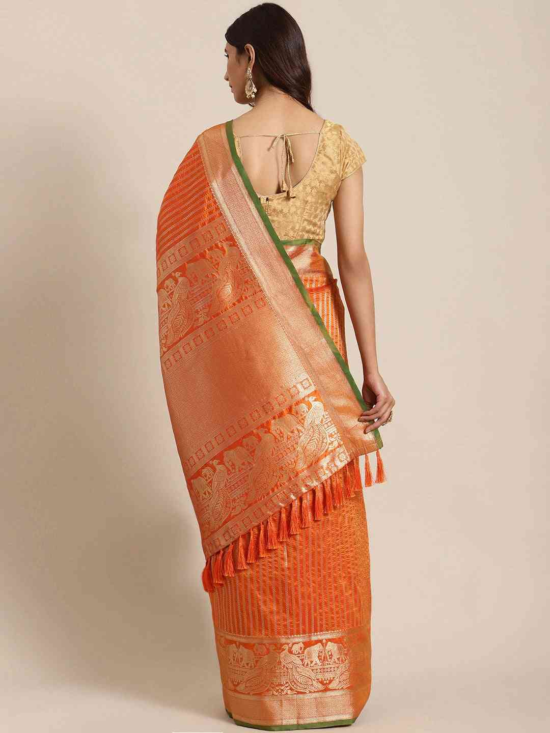 Banarasi Striped Orange Colour Silk Blend Saree