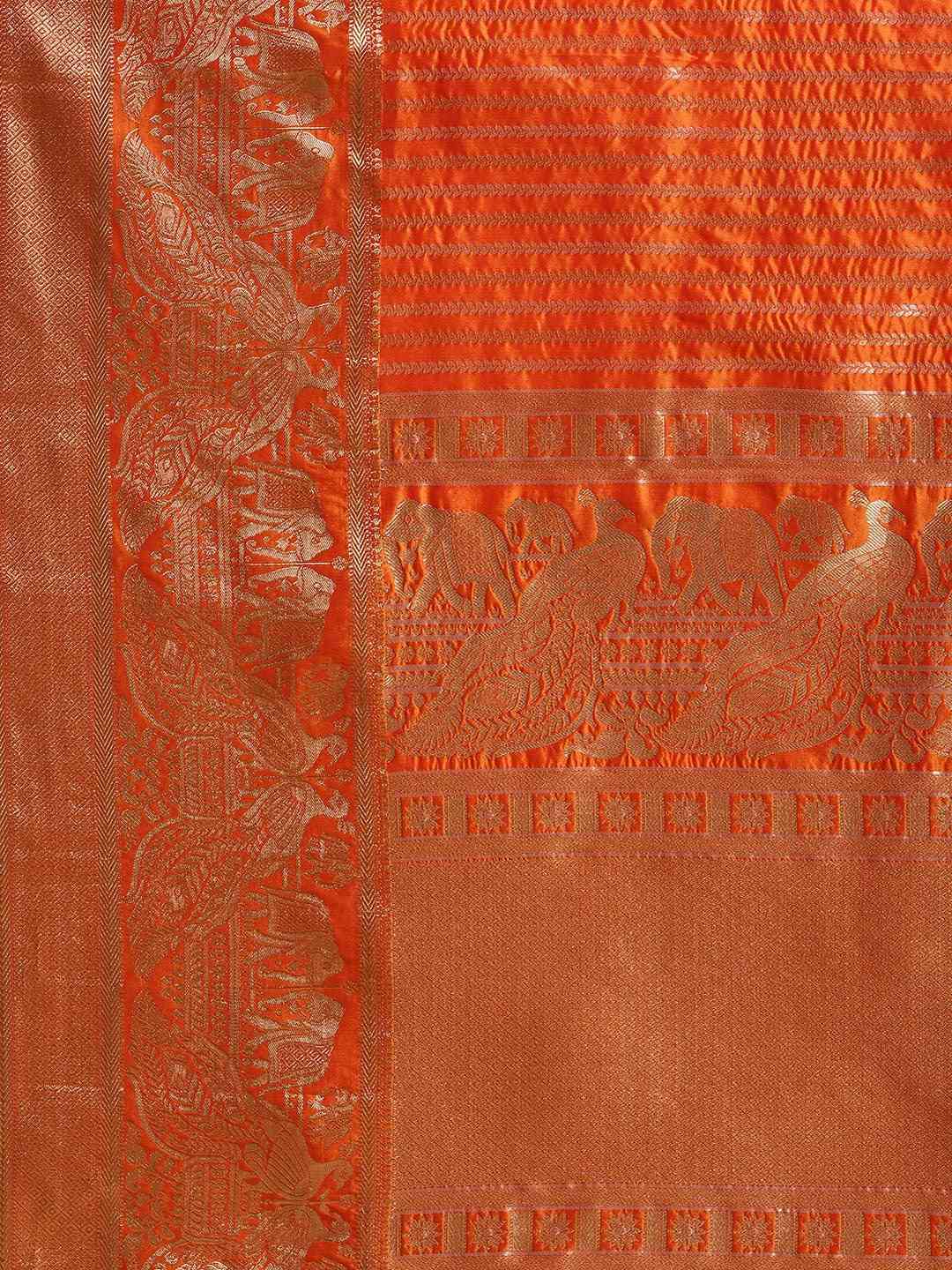 Banarasi Striped Orange Colour Silk Blend Saree