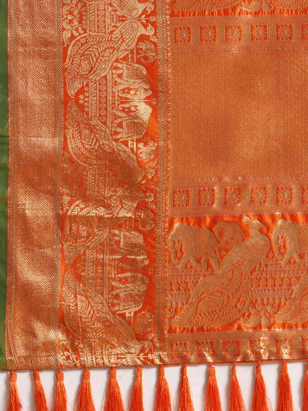 Banarasi Striped Orange Colour Silk Blend Saree