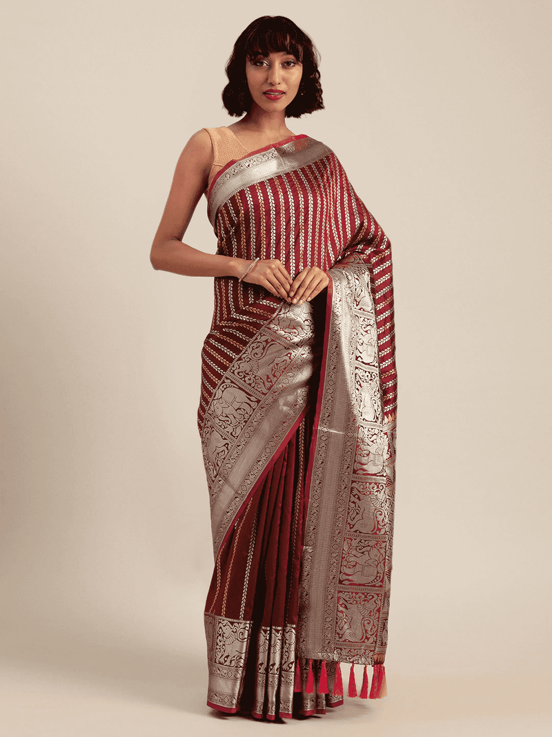 Banarasi Maroon Colour Silk Blend Zari Woven Saree