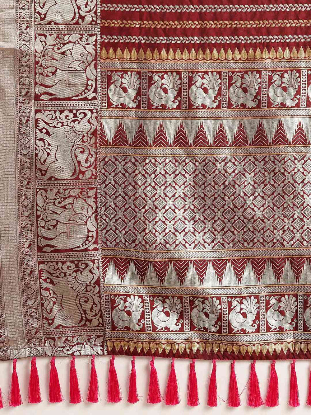 Banarasi Maroon Colour Silk Blend Zari Woven Saree