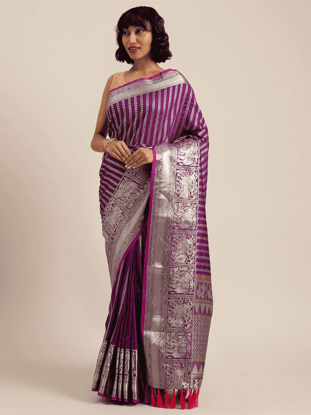 Banarasi Purple Colour Silk Blend Zari Woven Saree