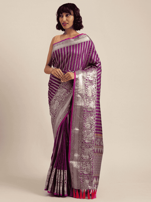 Banarasi Purple Colour Silk Blend Zari Woven Saree